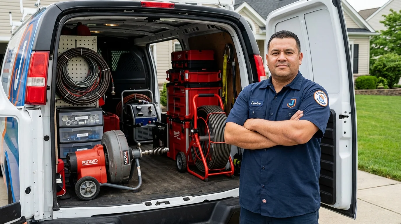 Professional drain cleaning equipment and Johns Plumbing LLC plumber in East Hampton