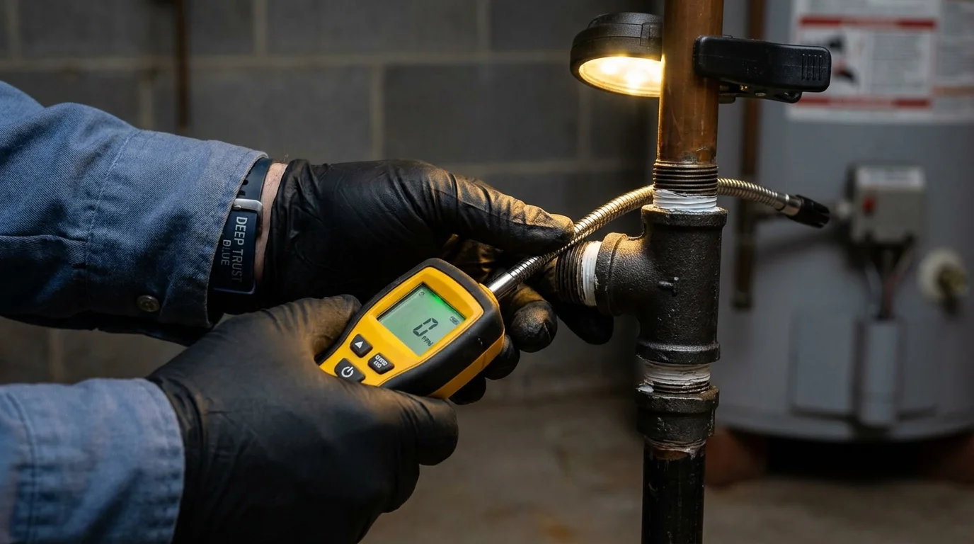 Gas leak detection with electronic sniffer by Johns Plumbing LLC in East Hampton