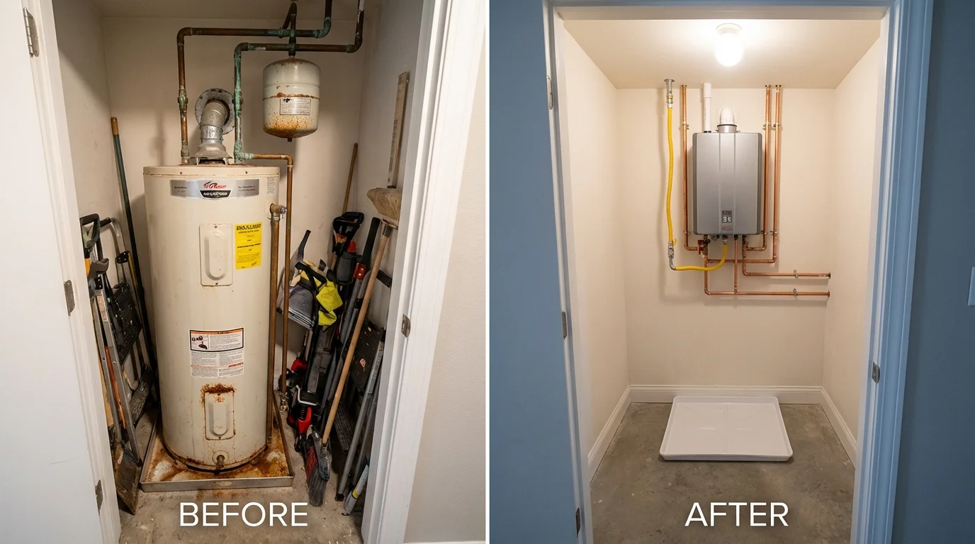 Tank water heater versus wall-mounted tankless unit comparison for East Hampton, NY homeowners