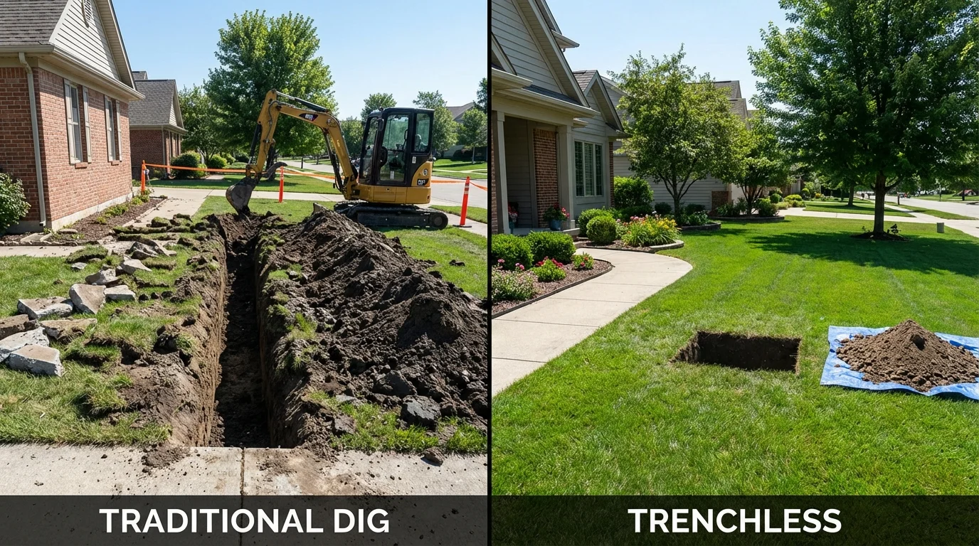 Trenchless sewer repair with minimal yard damage versus traditional excavation in East Hampton, NY